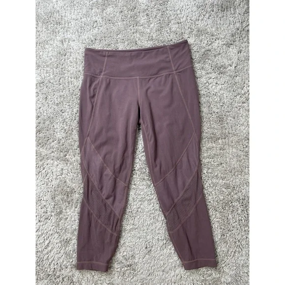 Athleta Leggings Womens Large Petite Purple Mesh High Rise Yoga Activewear Gym - Picture 1 of 11